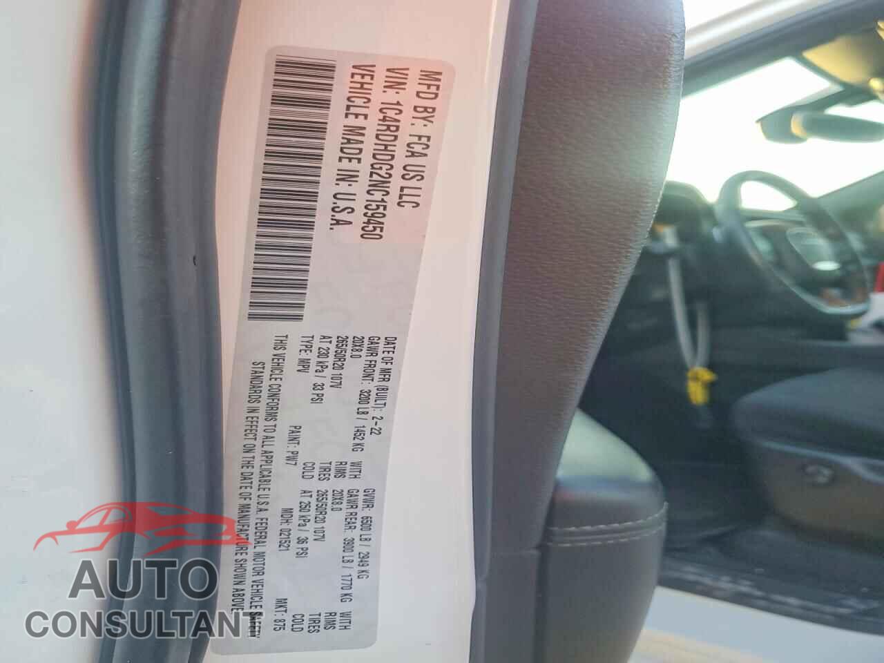 DODGE DURANGO 2022 - 1C4RDHDG2NC159450