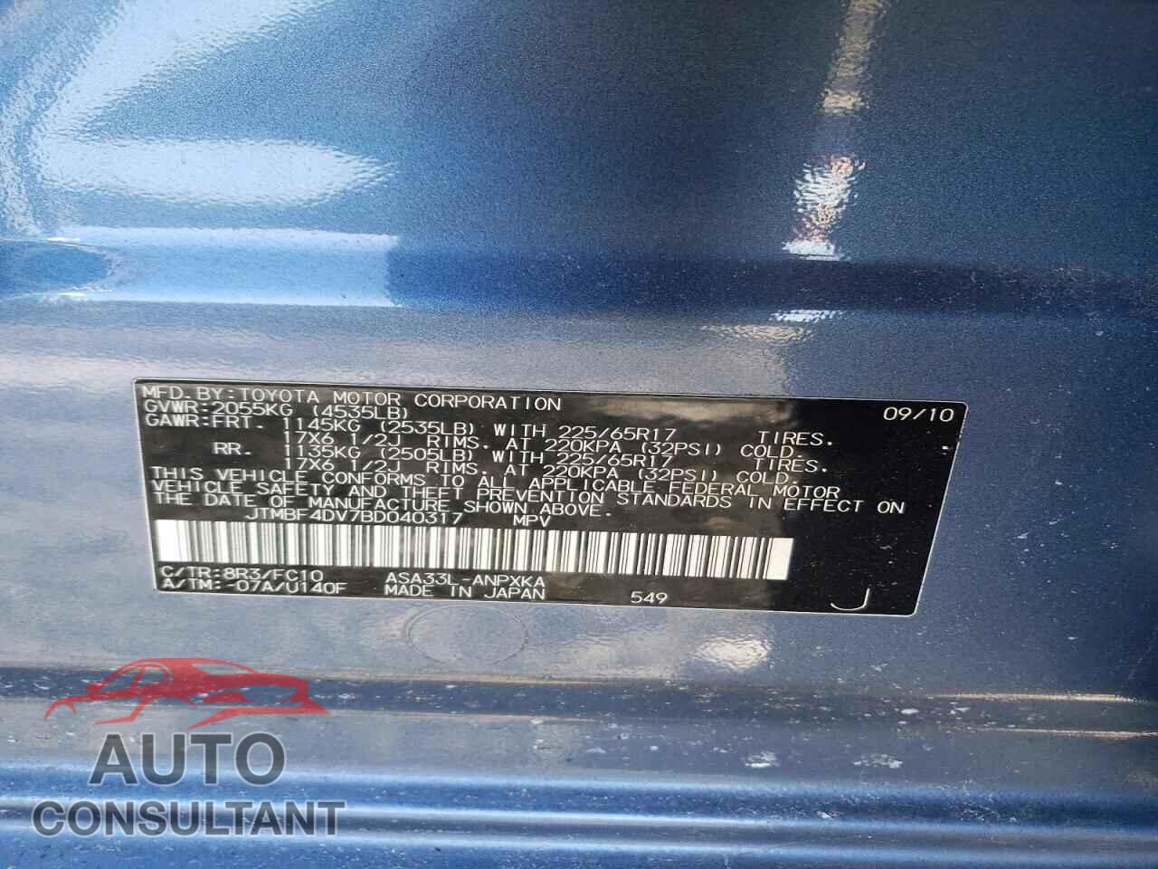TOYOTA RAV4 2011 - JTMBF4DV7BD040317