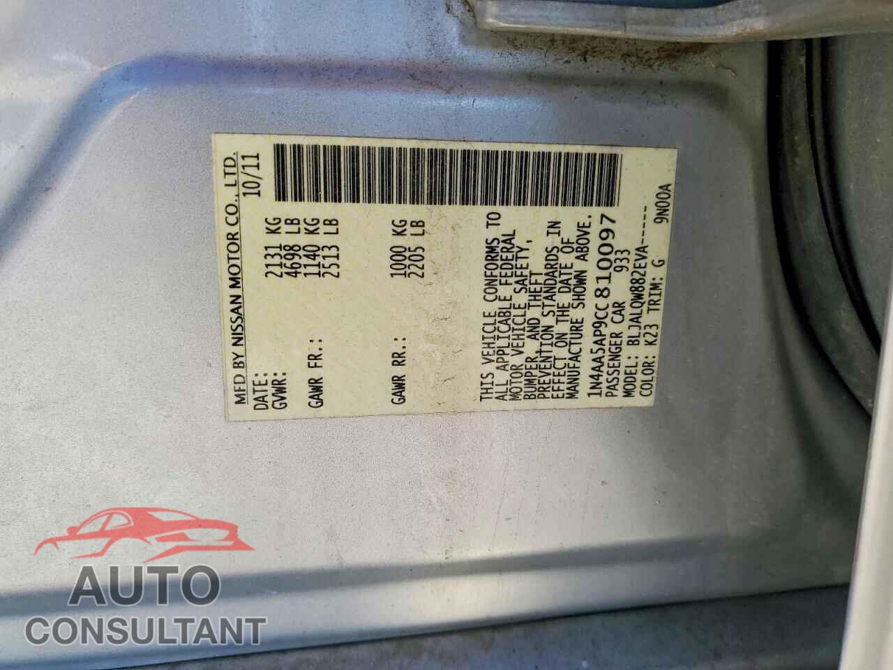 NISSAN MAXIMA 2012 - 1N4AA5AP9CC810097