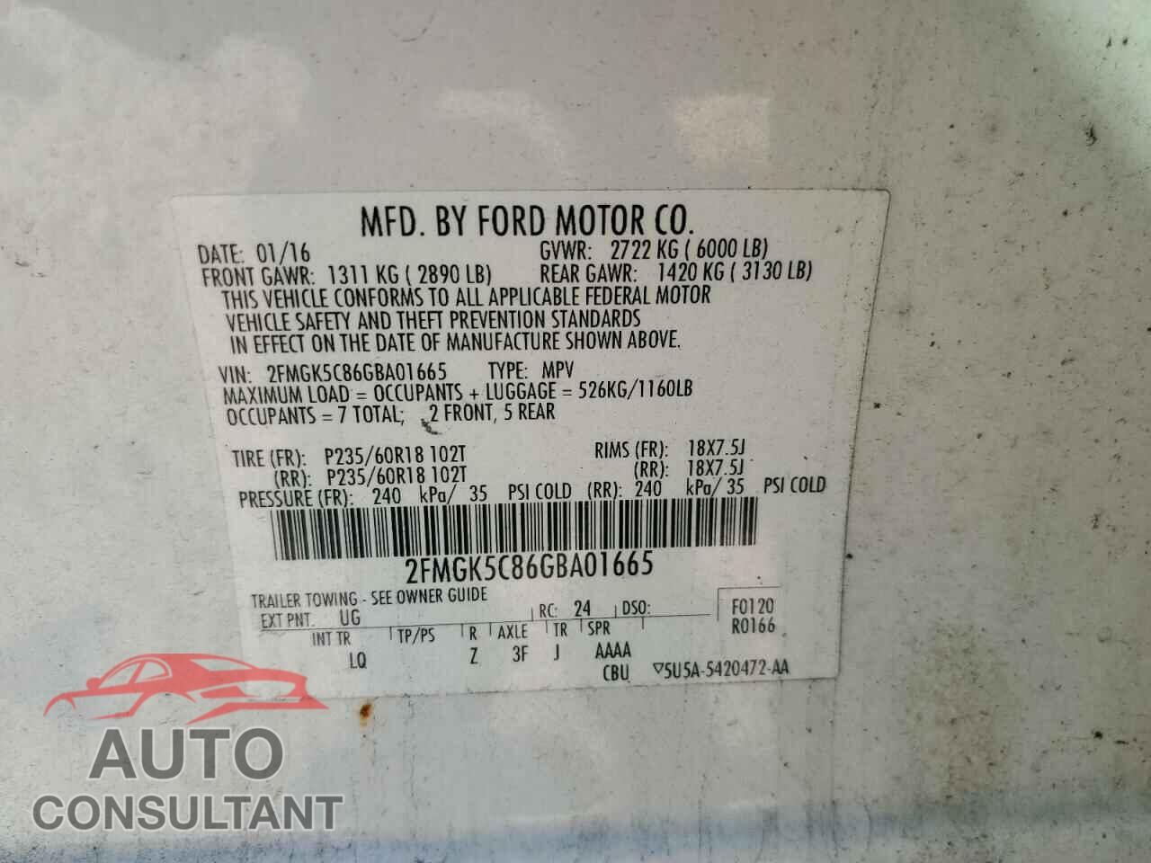 FORD FLEX 2016 - 2FMGK5C86GBA01665
