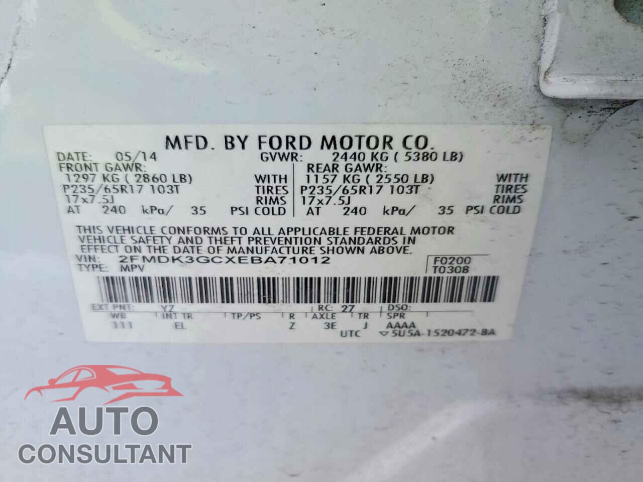 FORD EDGE 2014 - 2FMDK3GCXEBA71012
