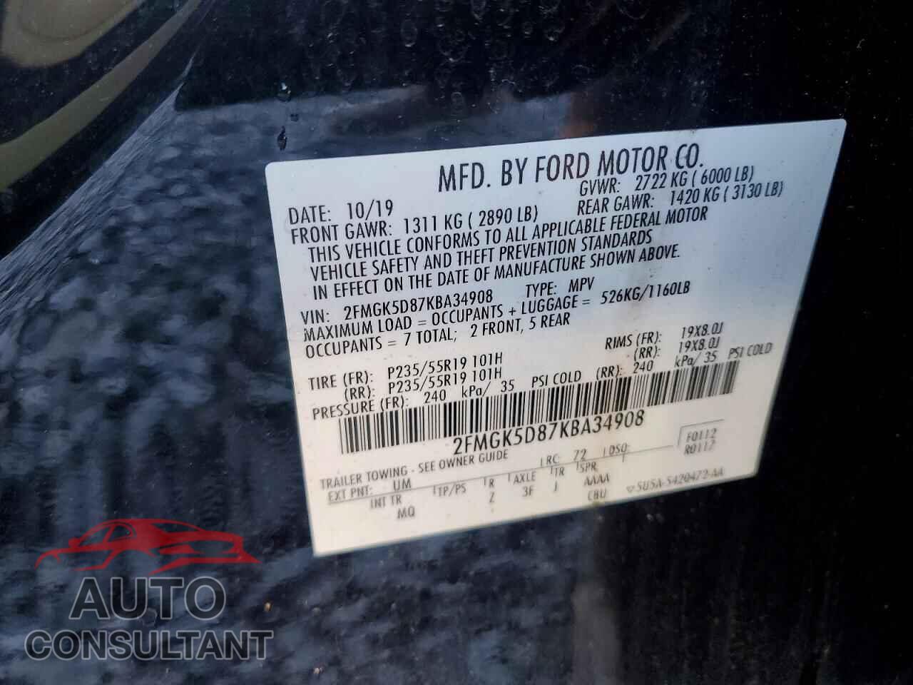 FORD FLEX 2019 - 2FMGK5D87KBA34908