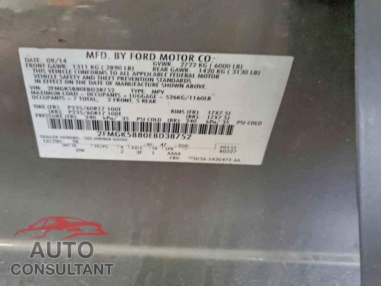 FORD FLEX 2014 - 2FMGK5B80EBD38752