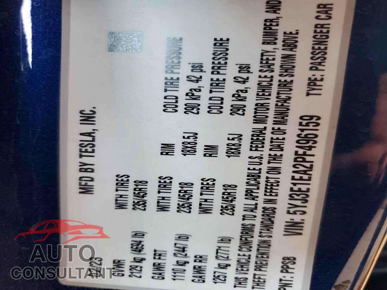 TESLA MODEL 3 2023 - 5YJ3E1EA2PF496159