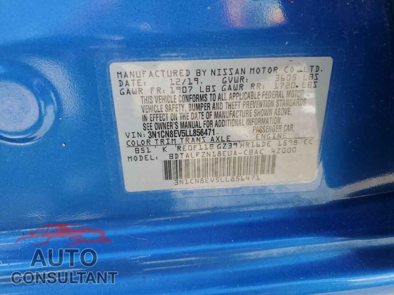 NISSAN VERSA 2020 - 3N1CN8EV5LL856471