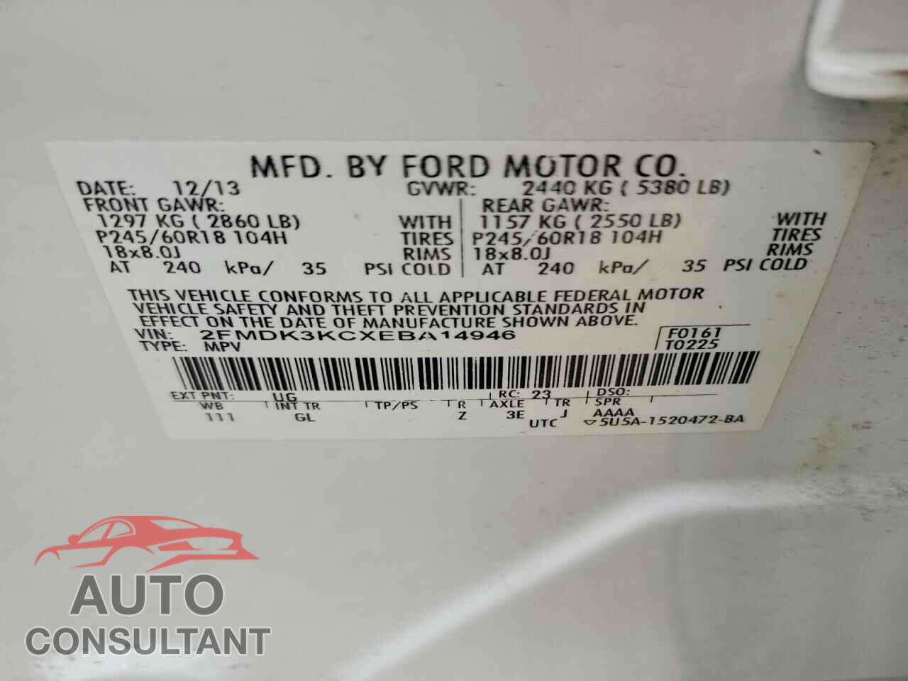 FORD EDGE 2014 - 2FMDK3KCXEBA14946