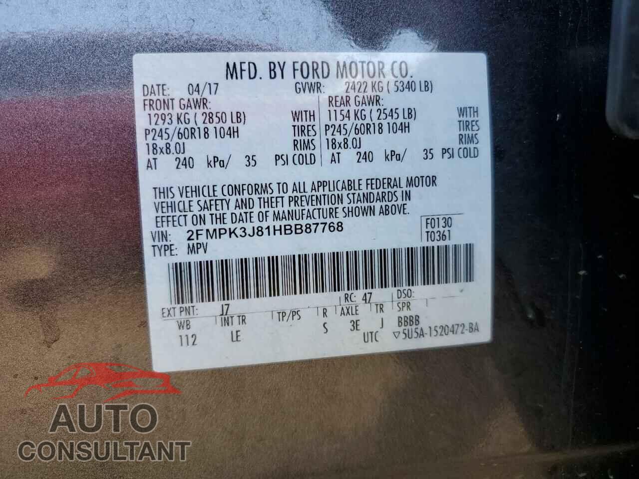 FORD EDGE 2017 - 2FMPK3J81HBB87768
