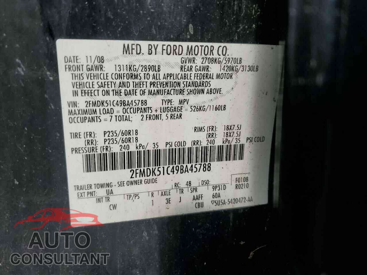 FORD FLEX 2009 - 2FMDK51C49BA45788