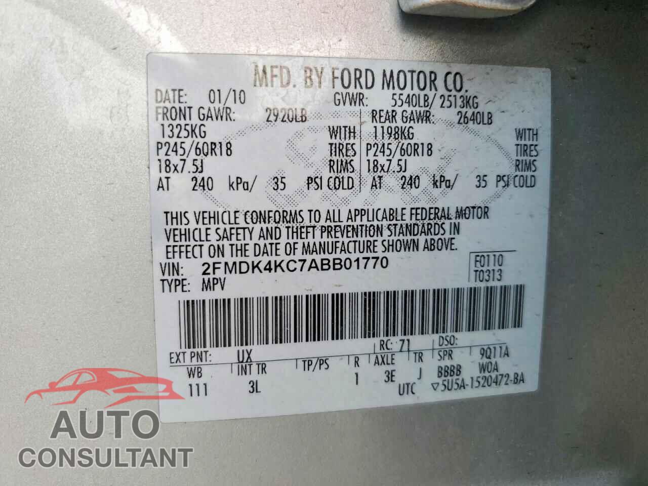 FORD EDGE 2010 - 2FMDK4KC7ABB01770