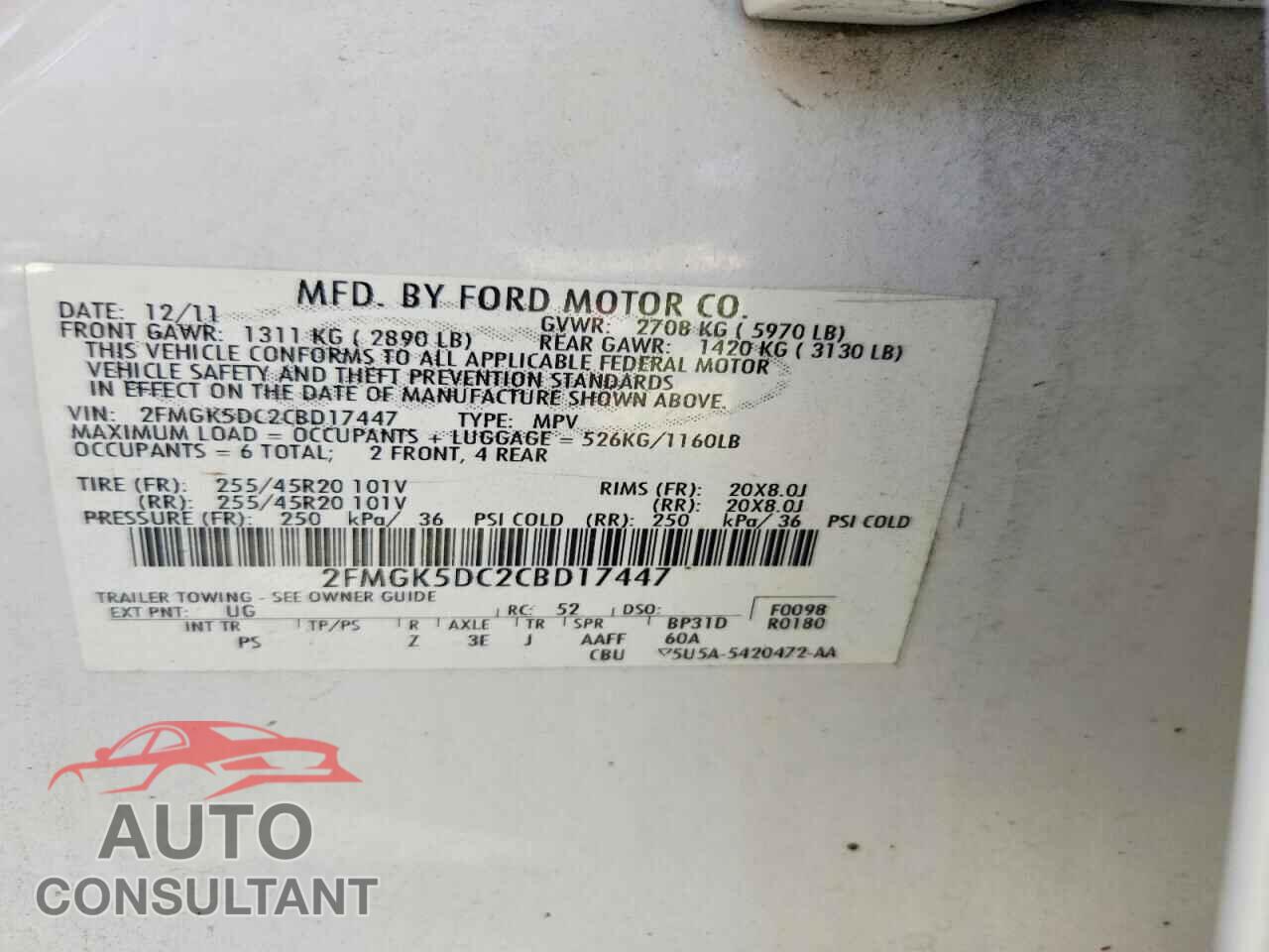 FORD FLEX 2012 - 2FMGK5DC2CBD17447