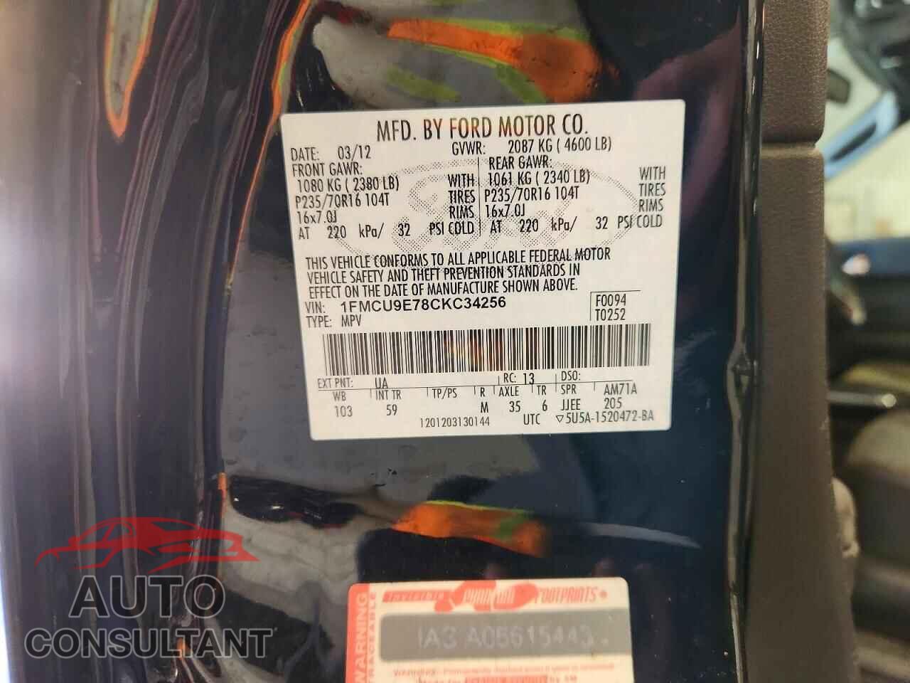 FORD ESCAPE 2012 - 1FMCU9E78CKC34256