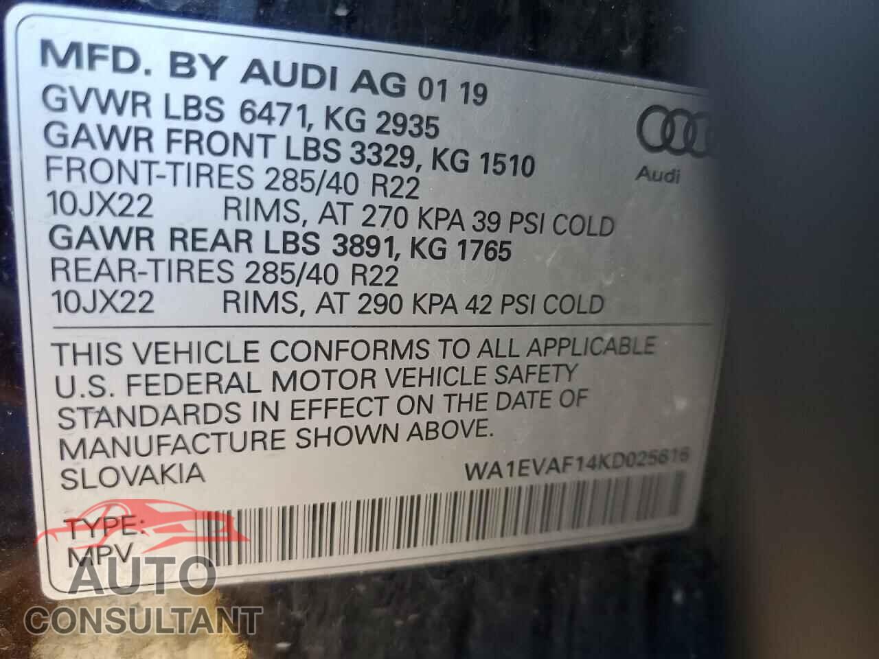 AUDI Q8 2019 - WA1EVAF14KD025616