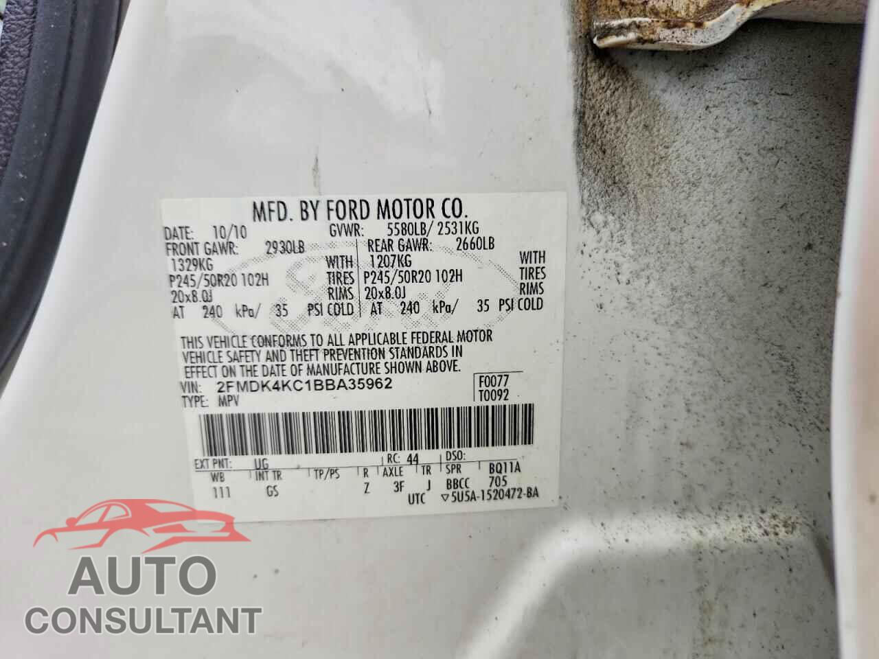 FORD EDGE 2011 - 2FMDK4KC1BBA35962