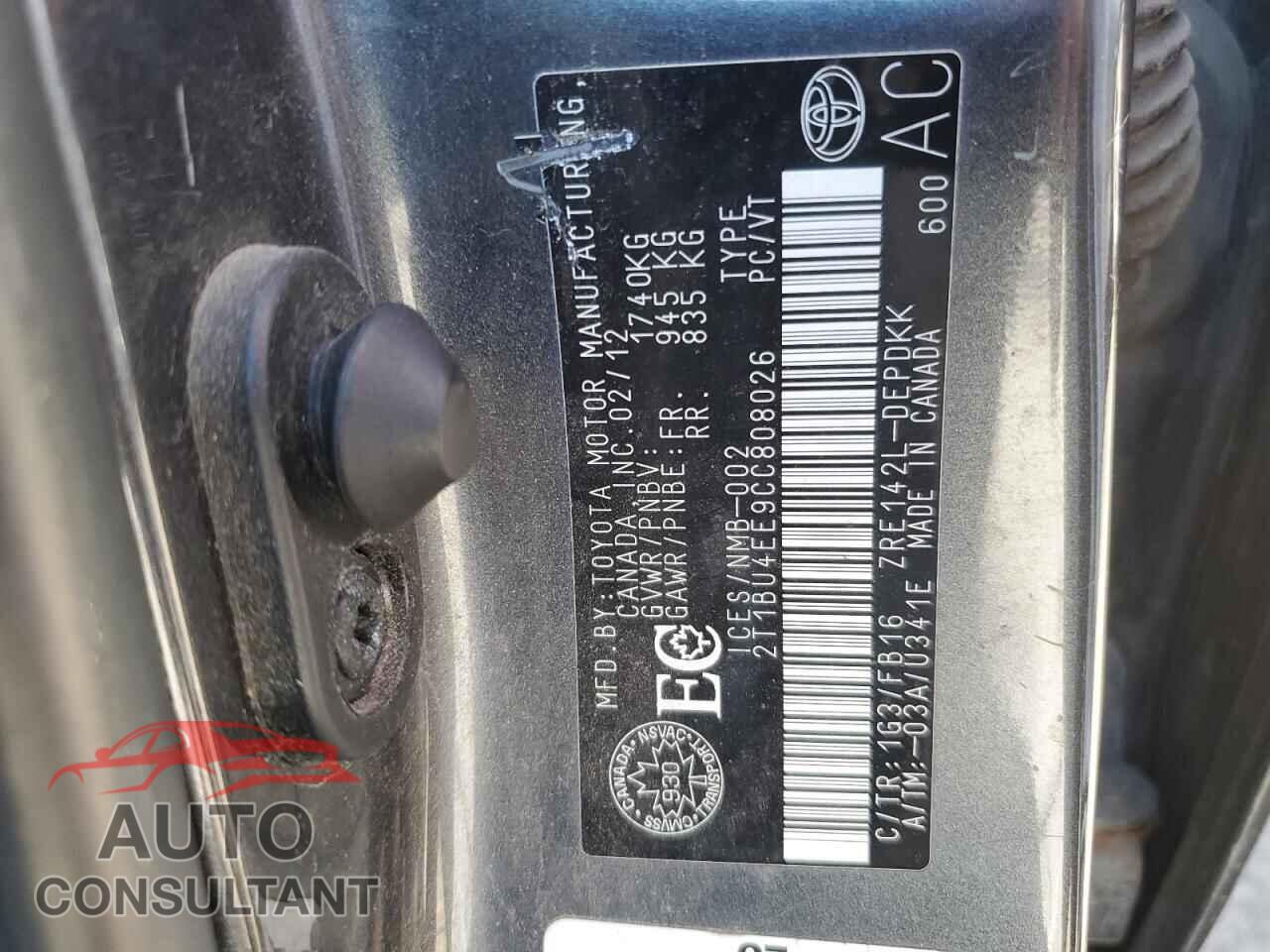 TOYOTA COROLLA 2012 - 2T1BU4EE9CC808026
