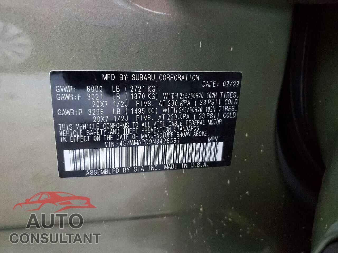SUBARU ASCENT 2022 - 4S4WMAPD9N3426591