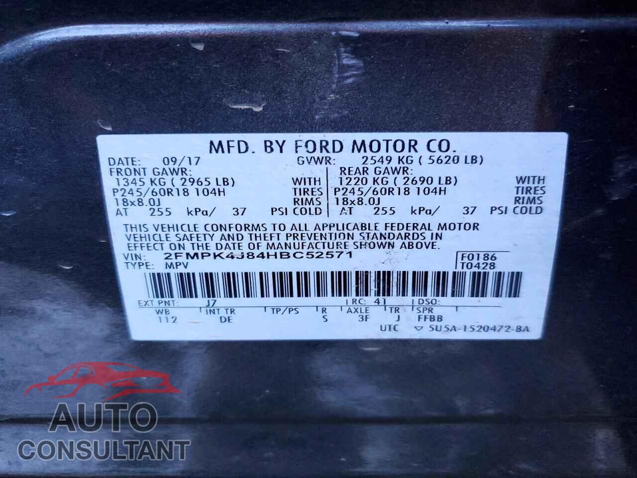 FORD EDGE 2017 - 2FMPK4J84HBC52571