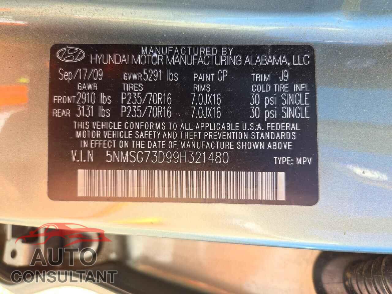HYUNDAI SANTA FE 2009 - 5NMSG73D99H321480