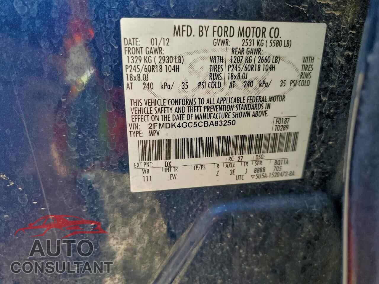 FORD EDGE 2012 - 2FMDK4GC5CBA83250