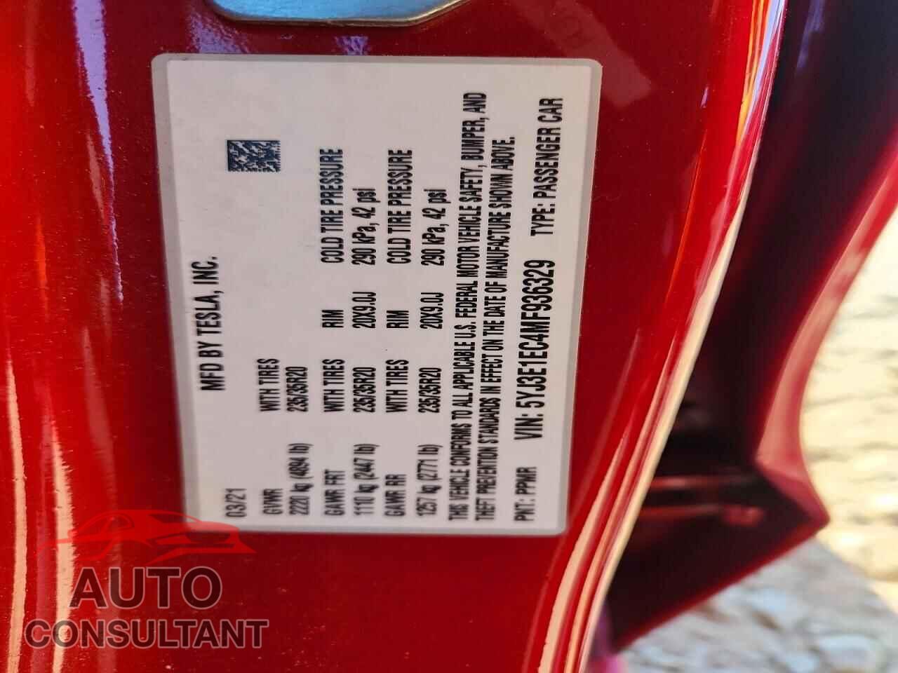 TESLA MODEL 3 2021 - 5YJ3E1EC4MF936329