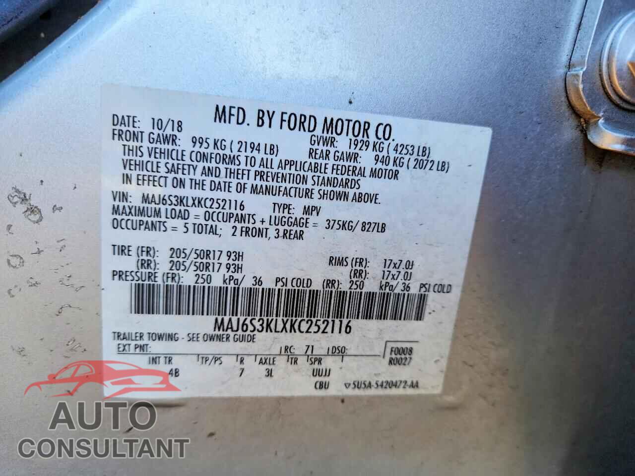 FORD ECOSPORT 2019 - MAJ6S3KLXKC252116