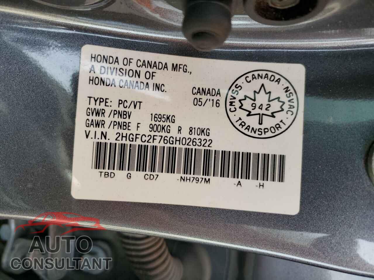 HONDA CIVIC 2016 - 2HGFC2F76GH026322