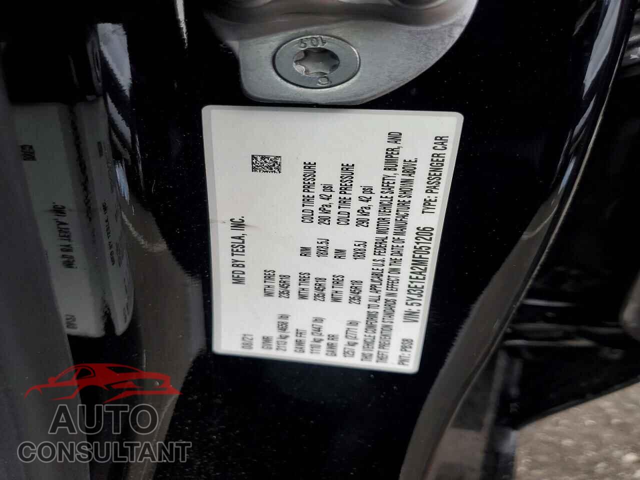 TESLA MODEL 3 2021 - 5YJ3E1EA2MF051206