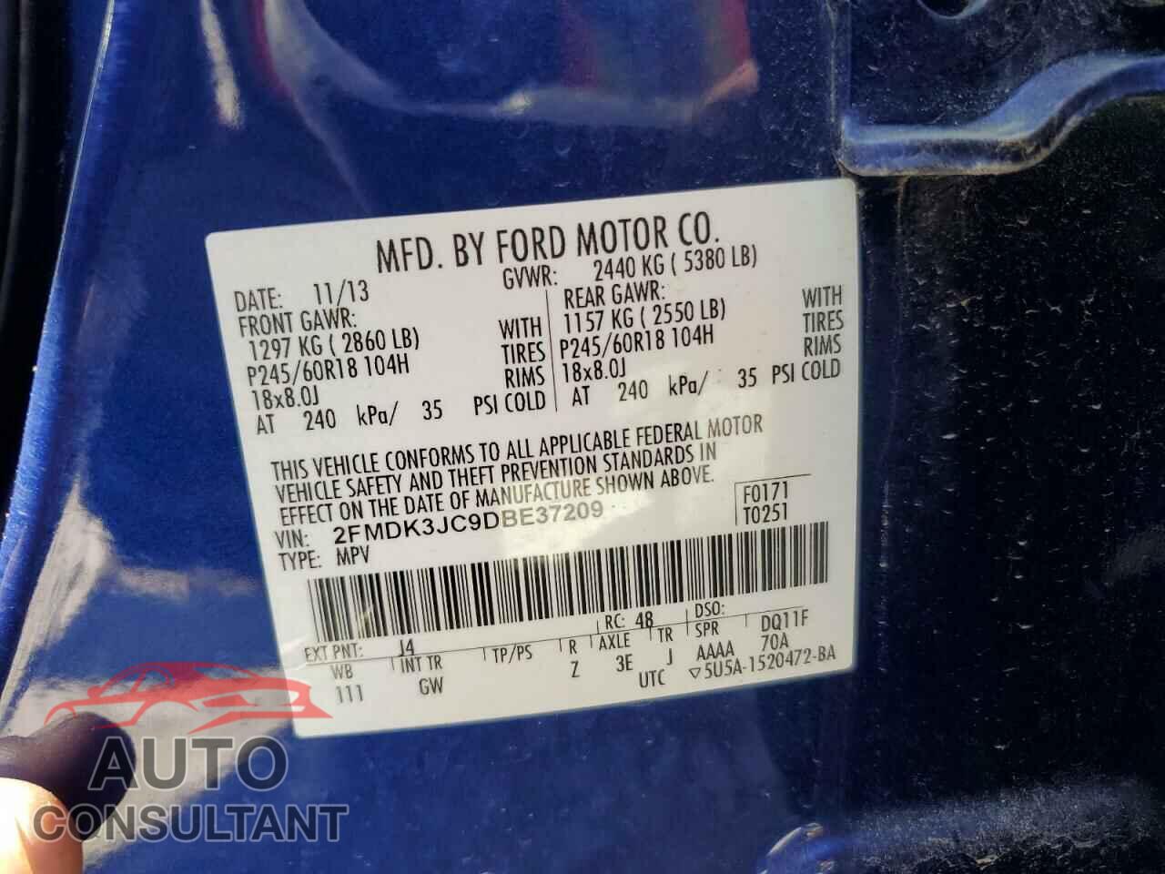 FORD EDGE 2013 - 2FMDK3JC9DBE37209