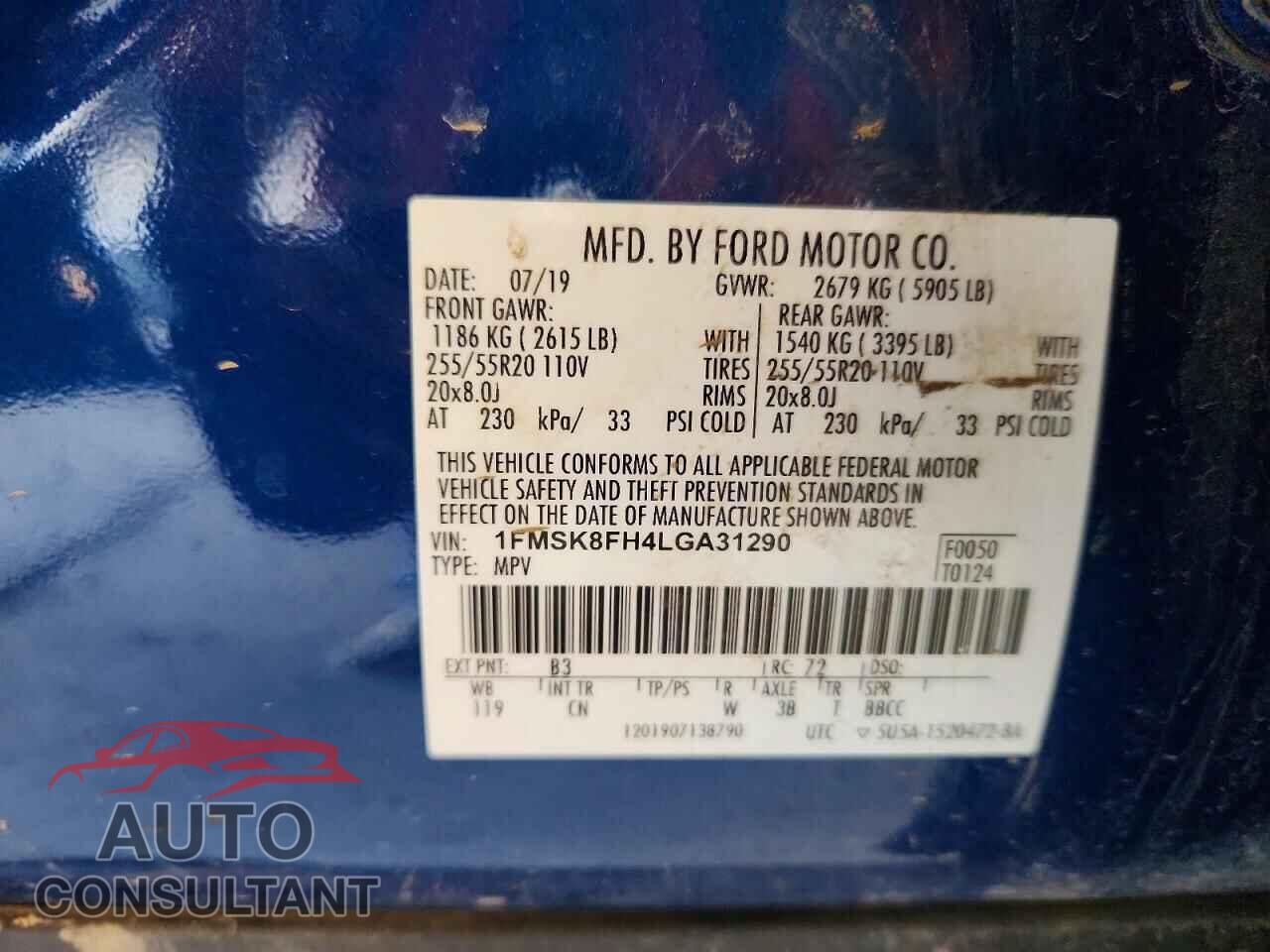FORD EXPLORER 2020 - 1FMSK8FH4LGA31290