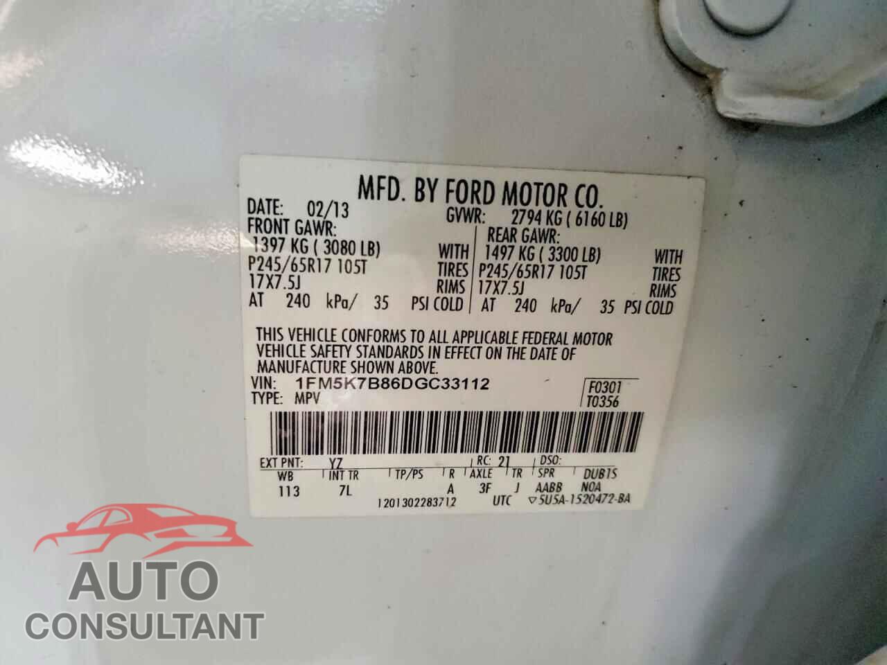FORD EXPLORER 2013 - 1FM5K7B86DGC33112