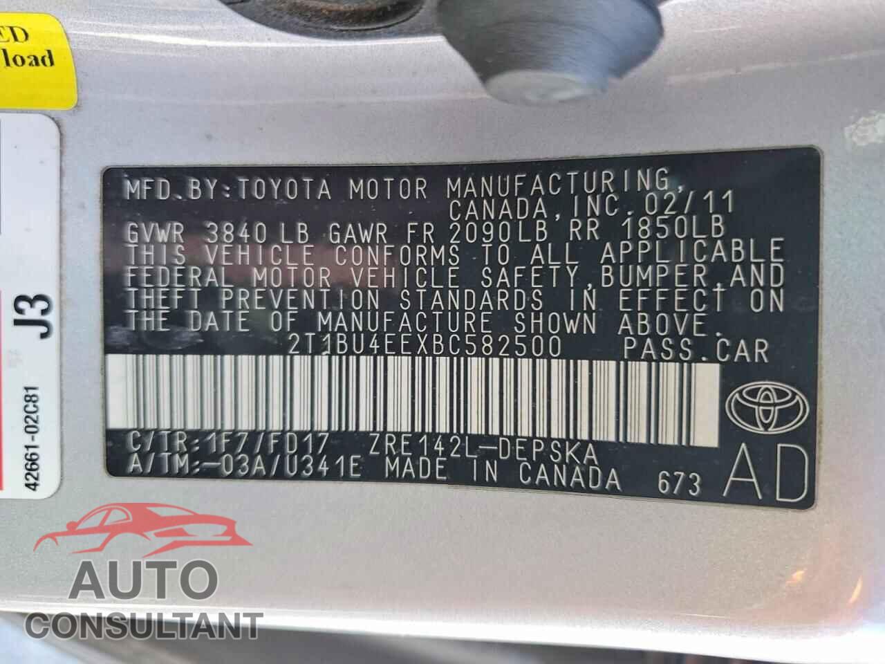 TOYOTA COROLLA 2011 - 2T1BU4EEXBC582500
