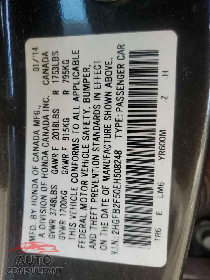 HONDA CIVIC 2014 - 2HGFB2F50EH508248