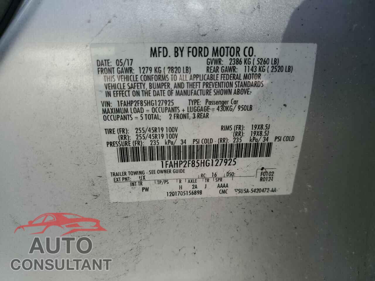 FORD TAURUS 2017 - 1FAHP2F85HG127925
