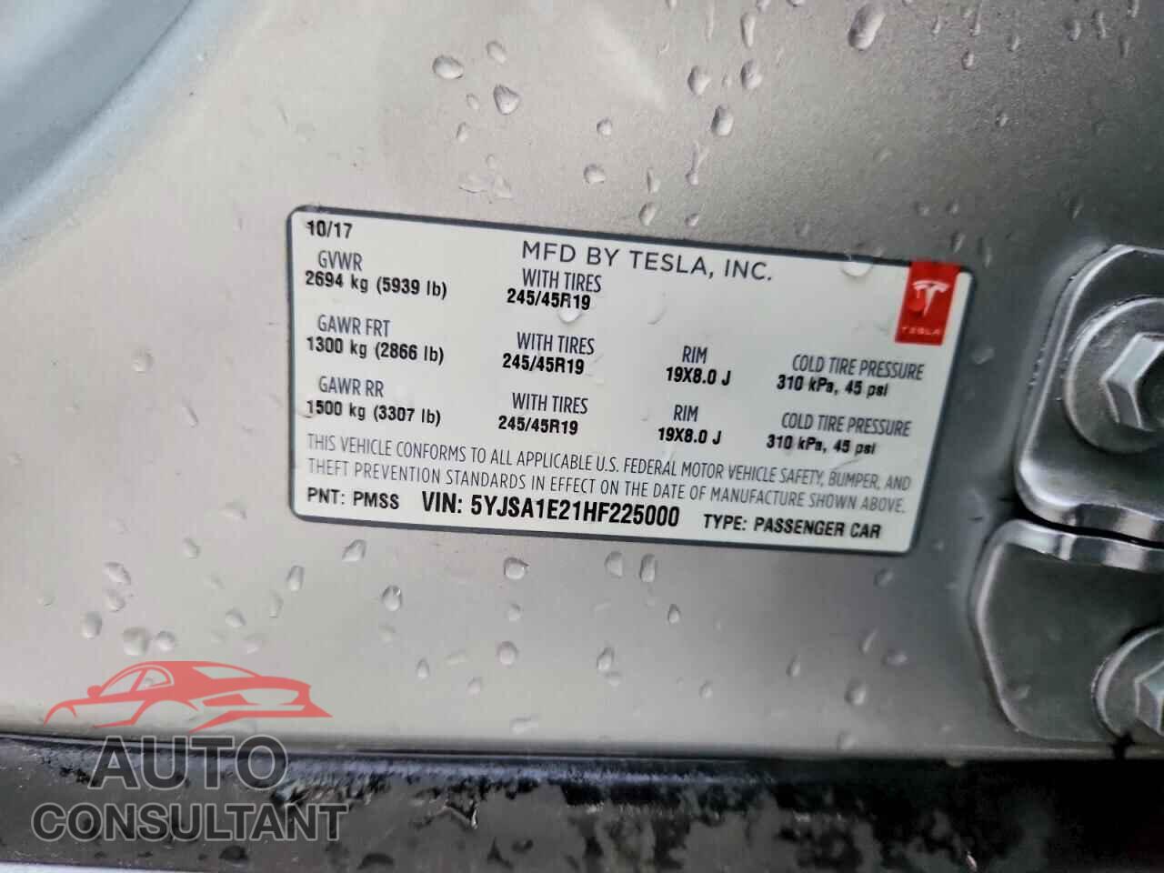 TESLA MODEL S 2017 - 5YJSA1E21HF225000