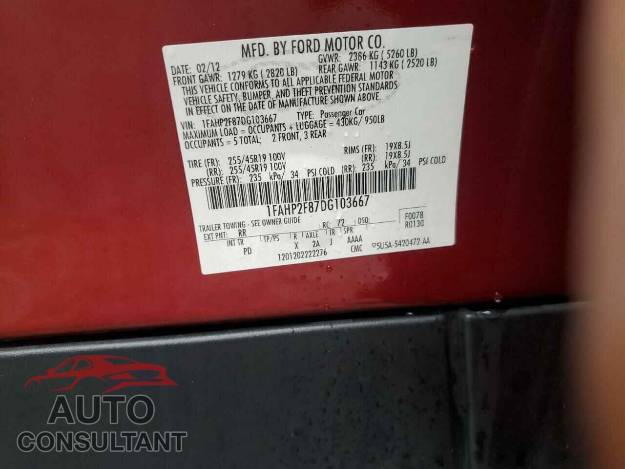 FORD TAURUS 2013 - 1FAHP2F87DG103667