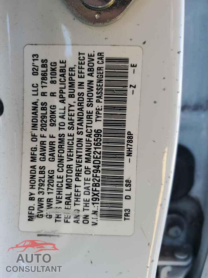 HONDA CIVIC 2013 - 19XFB2F94DE216596