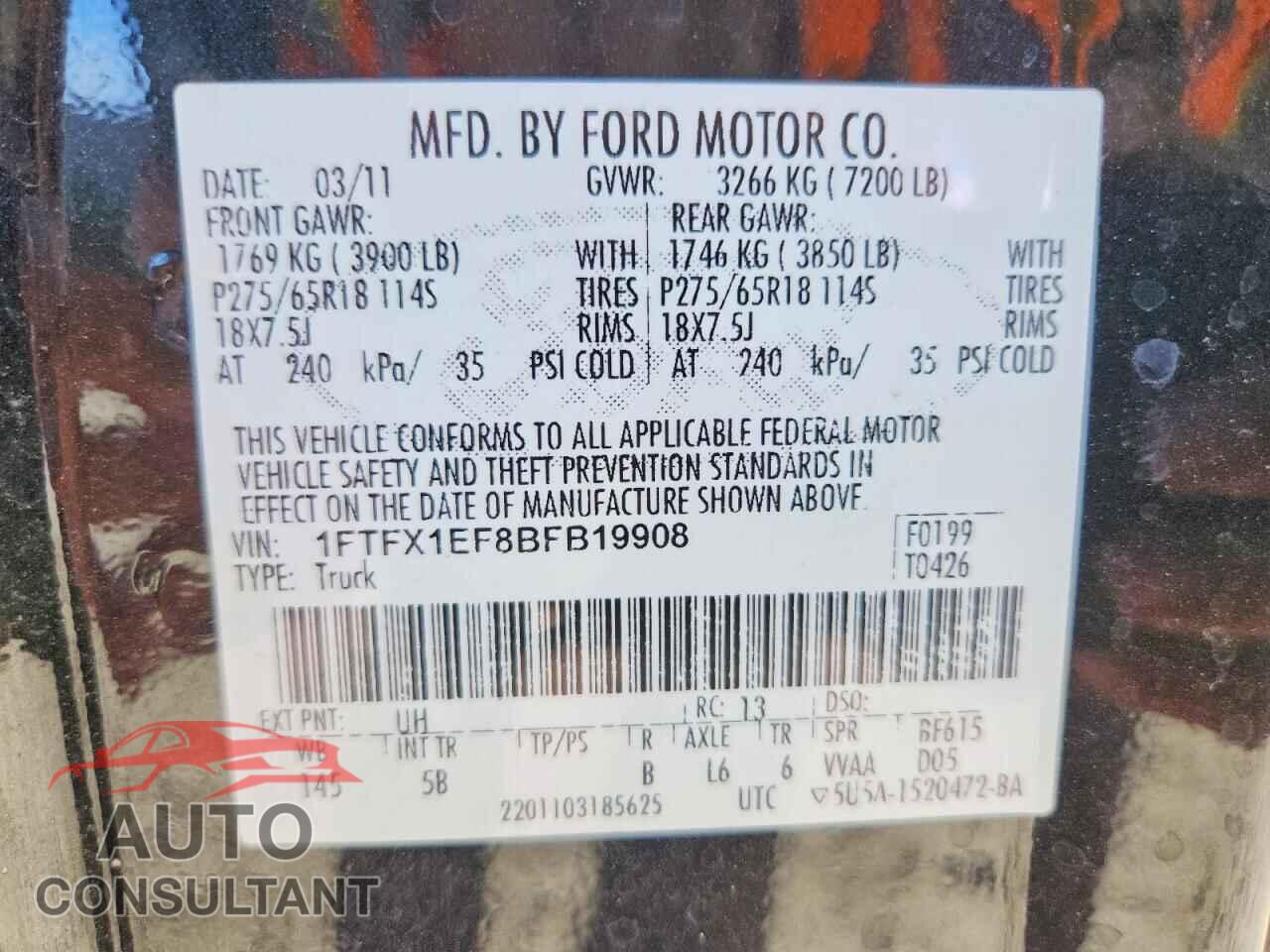 FORD F150 2011 - 1FTFX1EF8BFB19908