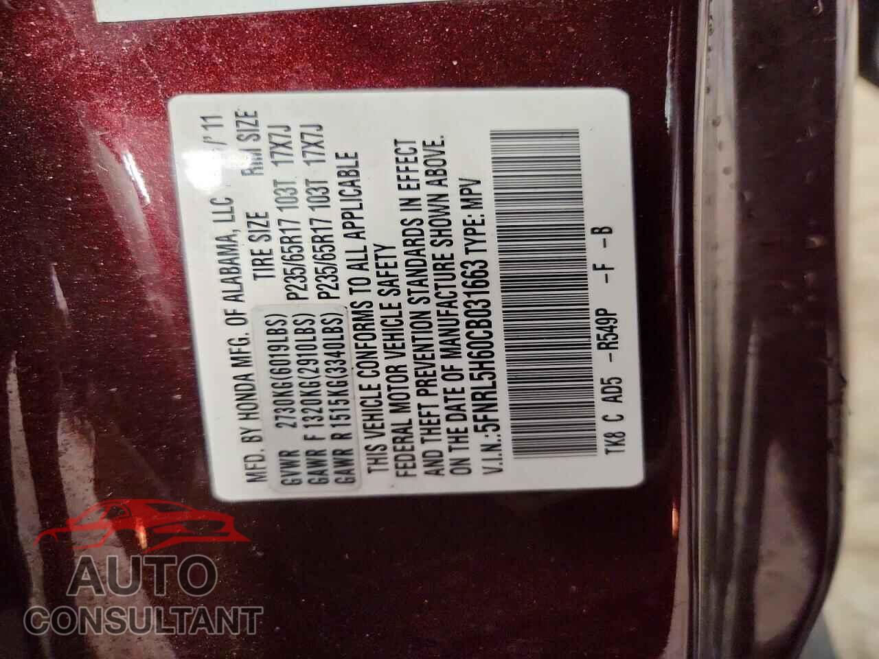 HONDA ODYSSEY 2012 - 5FNRL5H60CB031663