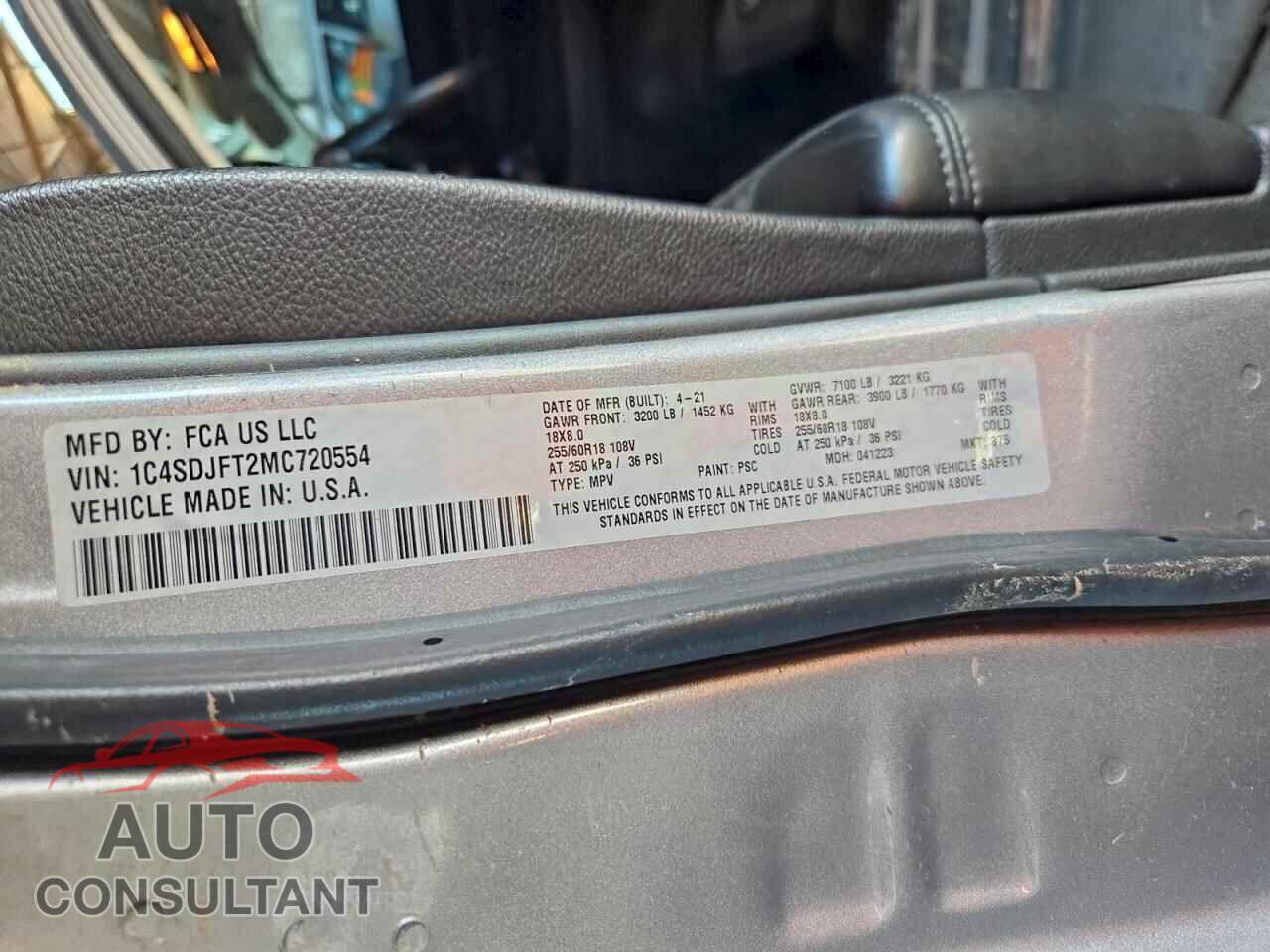 DODGE DURANGO 2021 - 1C4SDJFT2MC720554