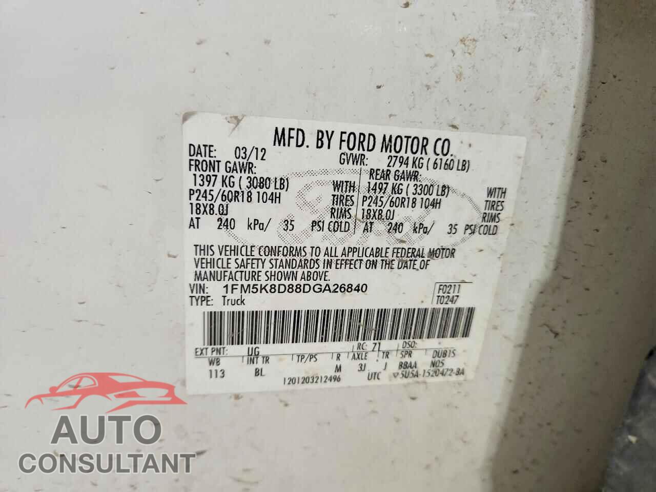 FORD EXPLORER 2013 - 1FM5K8D88DGA26840