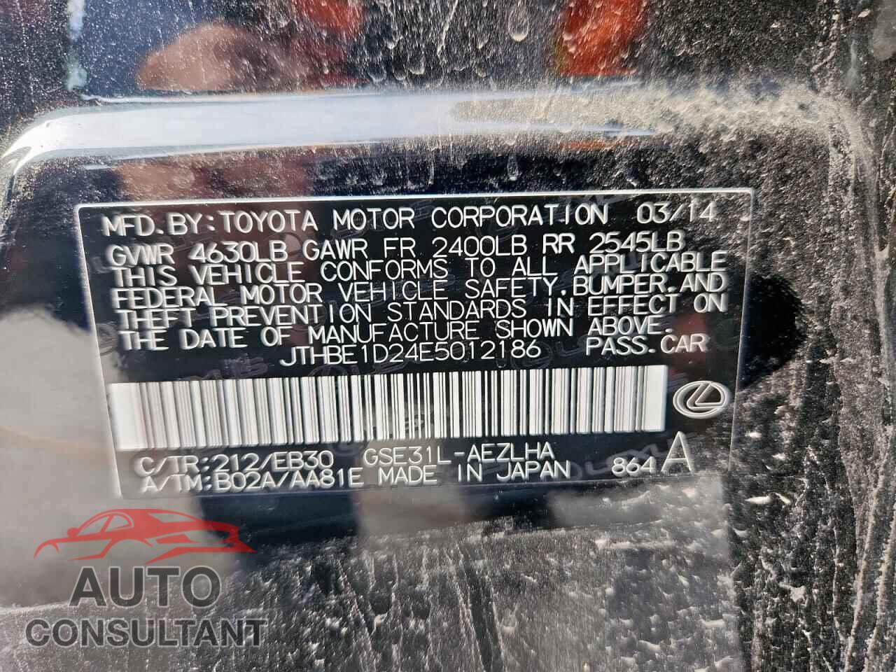 LEXUS IS 2014 - JTHBE1D24E5012186