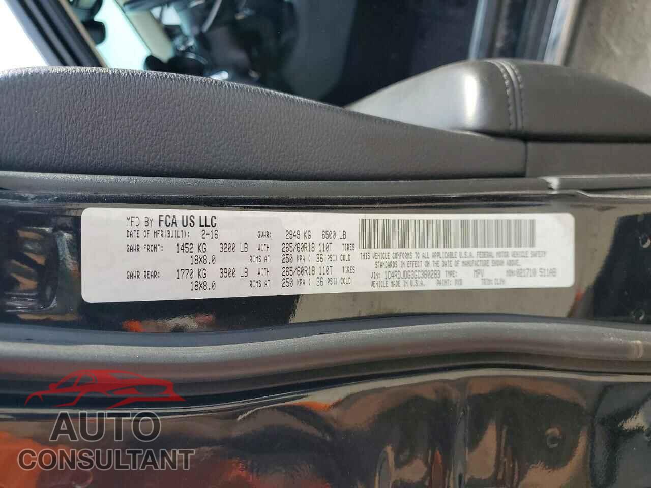 DODGE DURANGO 2016 - 1C4RDJDG3GC360283