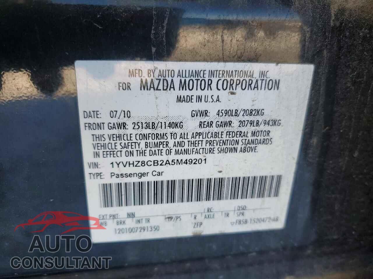 MAZDA 6 2010 - 1YVHZ8CB2A5M49201