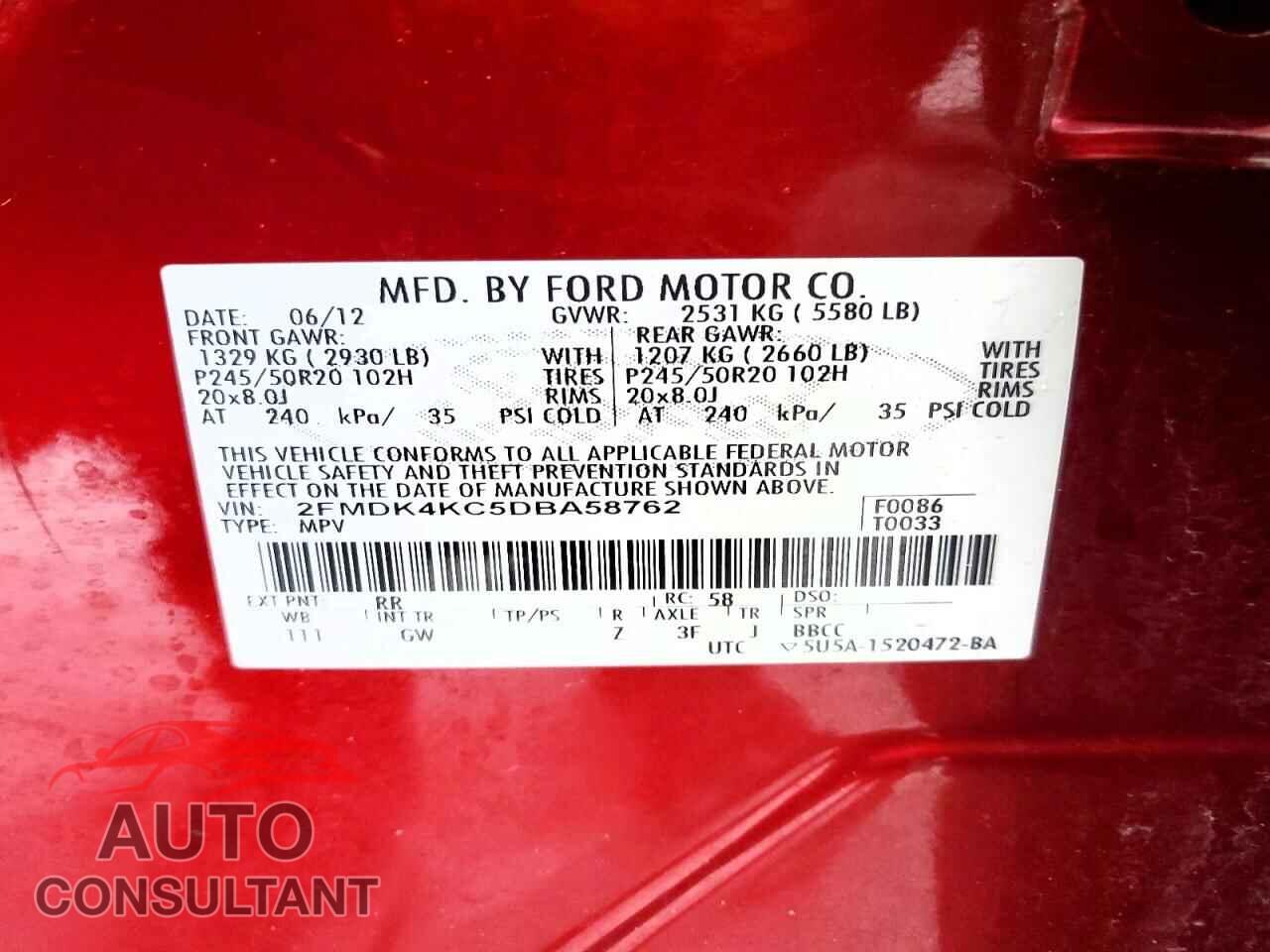 FORD EDGE 2013 - 2FMDK4KC5DBA58762