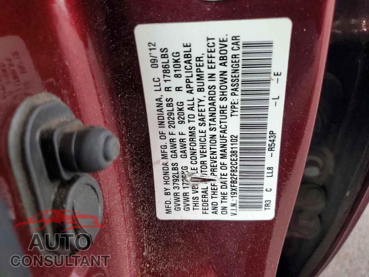 HONDA CIVIC 2012 - 19XFB2F82CE381102