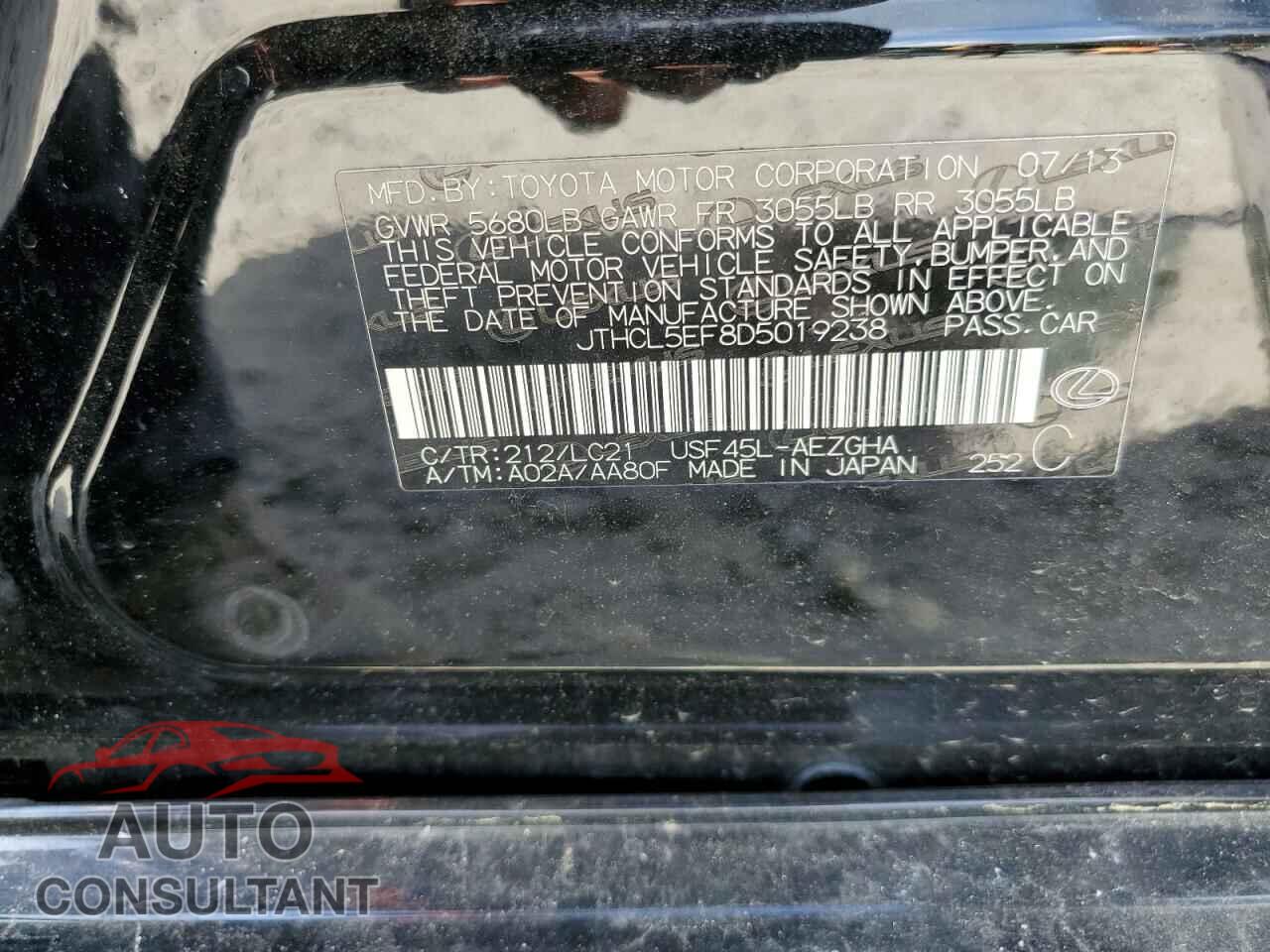 LEXUS LS460 2013 - JTHCL5EF8D5019238