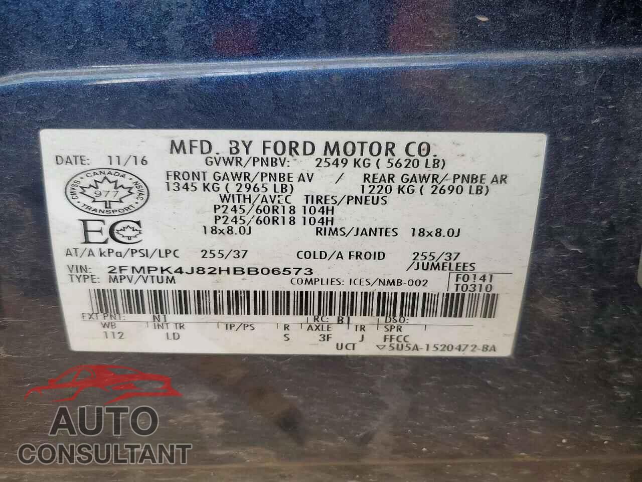 FORD EDGE 2017 - 2FMPK4J82HBB06573