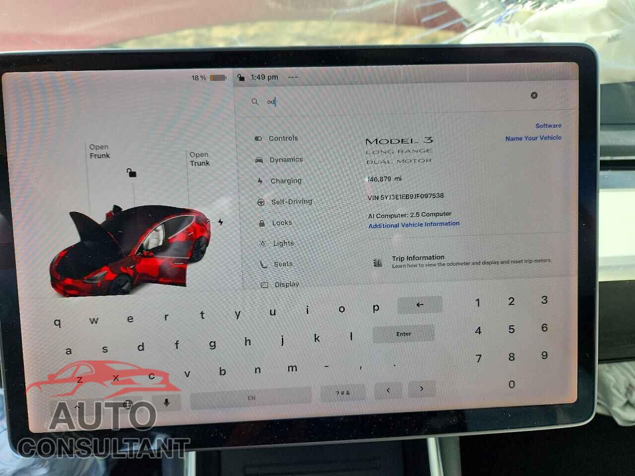 TESLA MODEL 3 2018 - 5YJ3E1EB9JF097538