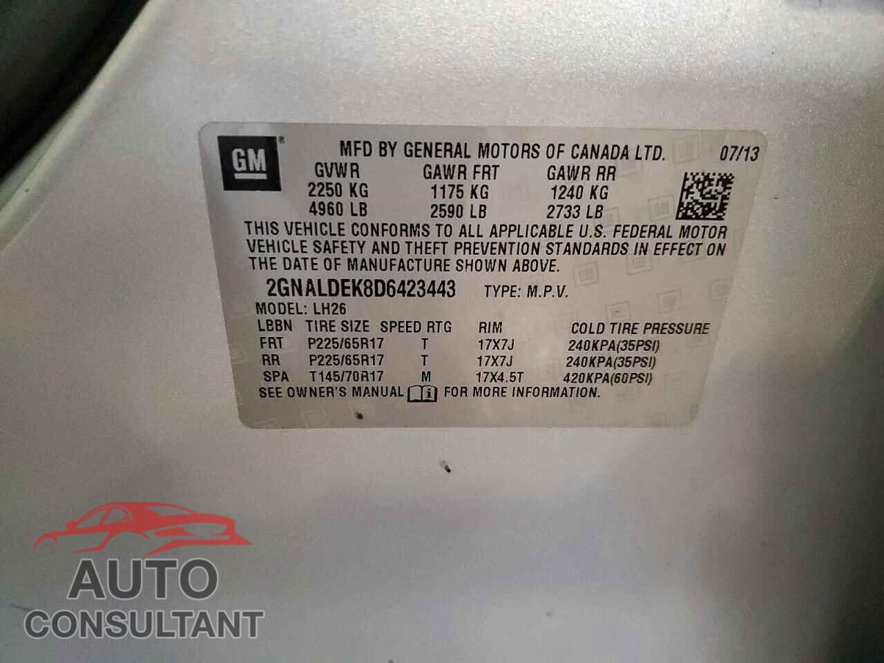 CHEVROLET EQUINOX 2013 - 2GNALDEK8D6423443