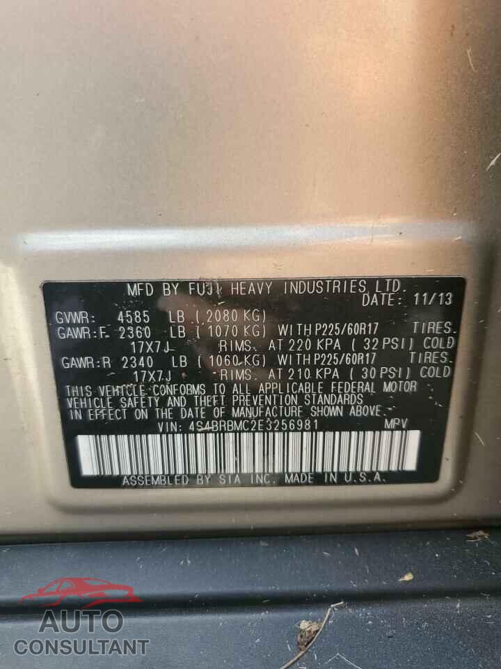 SUBARU OUTBACK 2014 - 4S4BRBMC2E3256981