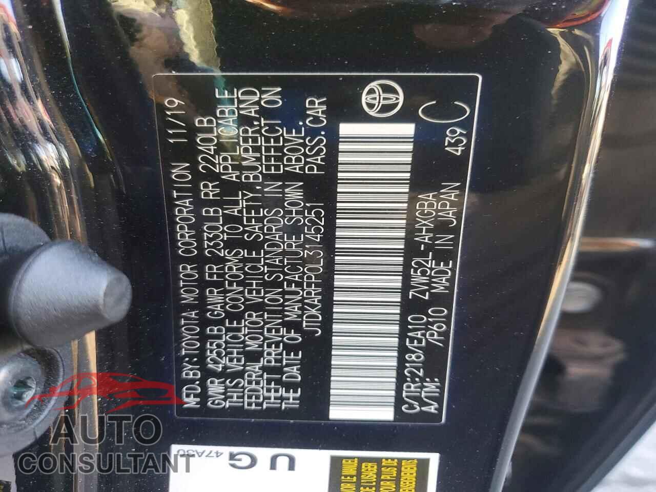 TOYOTA PRIUS 2020 - JTDKARFP0L3145251